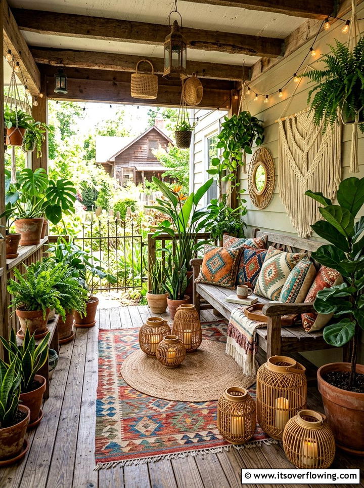 Boho Rattan Lanterns - 25 front porch ideas with candle lanterns