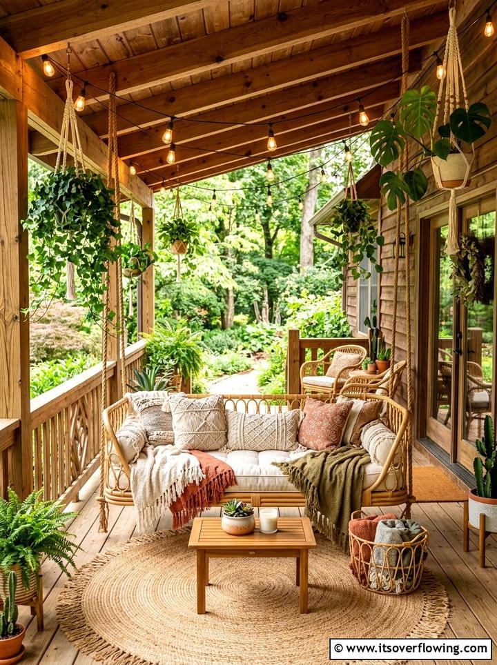 Boho Style Covered Porch - 25 front porch ideas with porch bed swing