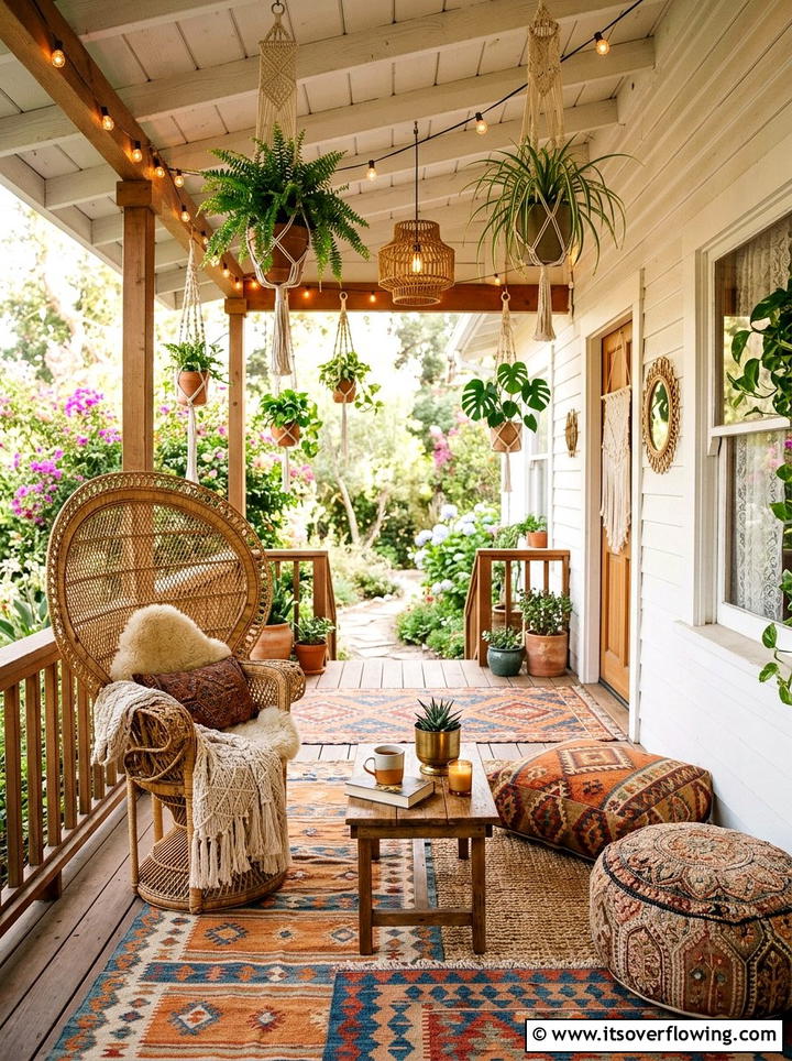 Boho Style Front Porch - 25 front porch ideas for large porches