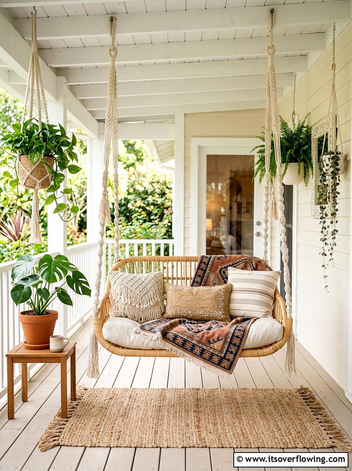 Boho Style Porch Swing - 25 front porch ideas with porch swing