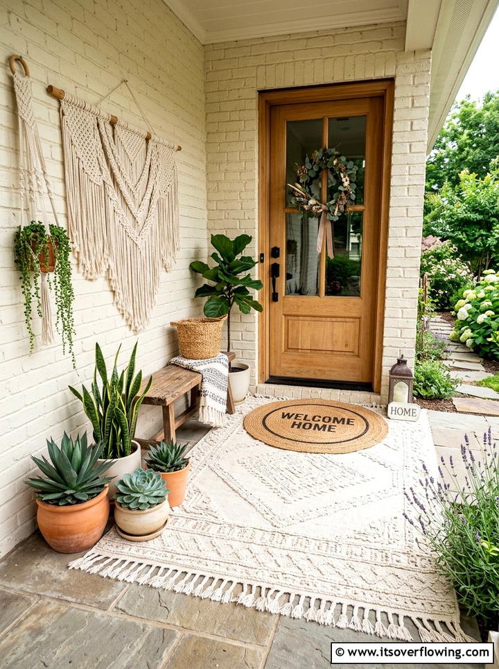 Boho Tassel Outdoor Rug - 25 front porch ideas with layered doormats