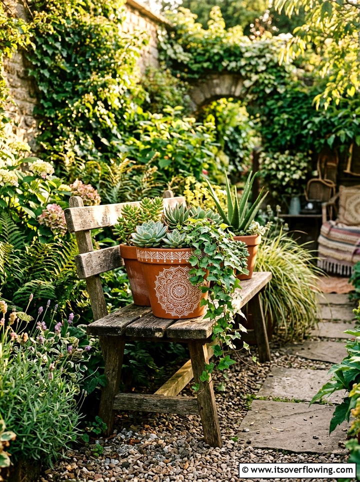 Boho Terra Cotta Pots - 25 garden ideas with painted pots