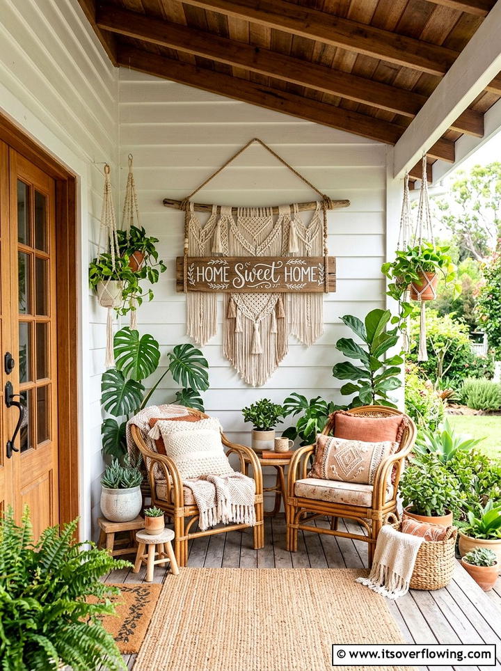 Boho Woven Porch Sign - 25 front porch decor ideas with signs