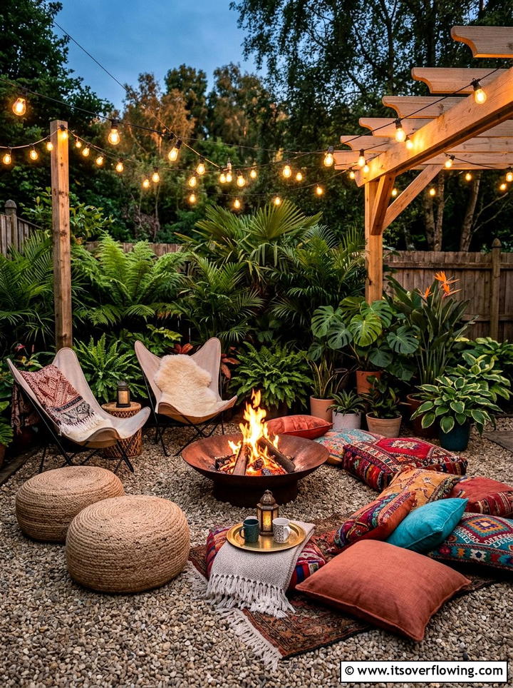 Boho fire pit seating - 25 garden design ideas for fire pit corners