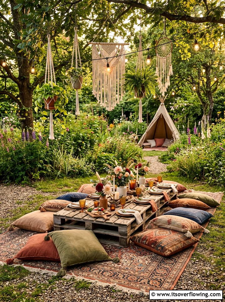 Boho garden party space - 25 creative garden ideas with outdoor dining spaces