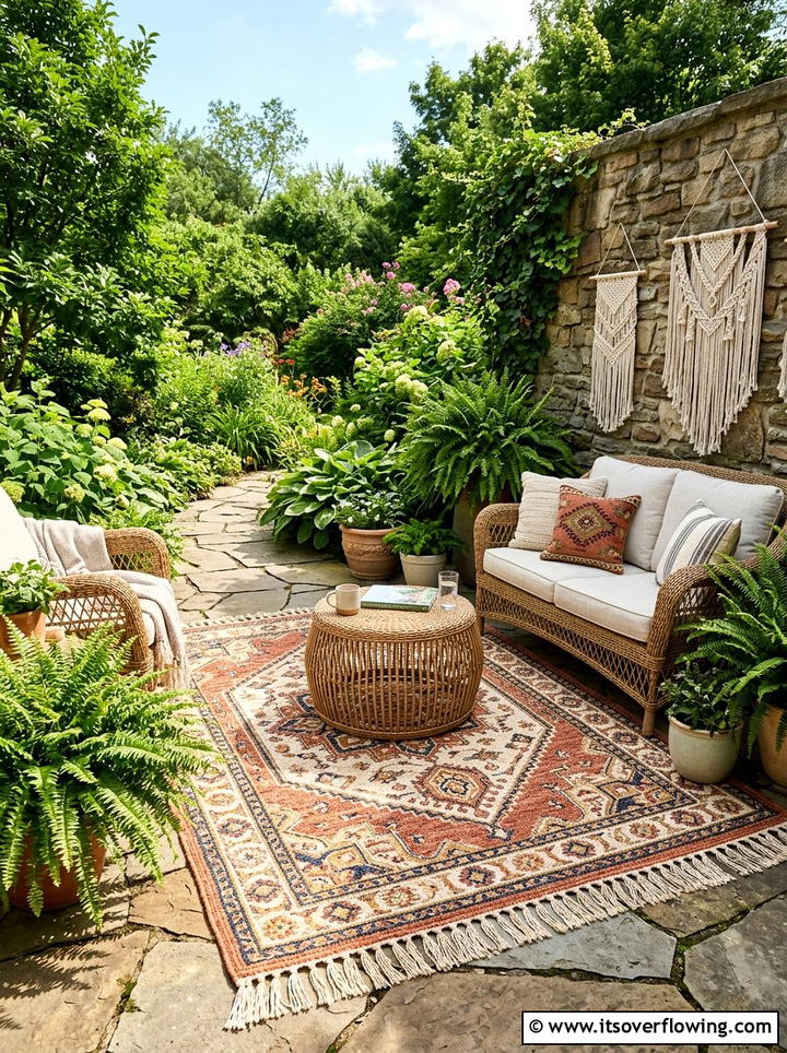 Boho patio rug - 25 garden decor ideas with outdoor rugs