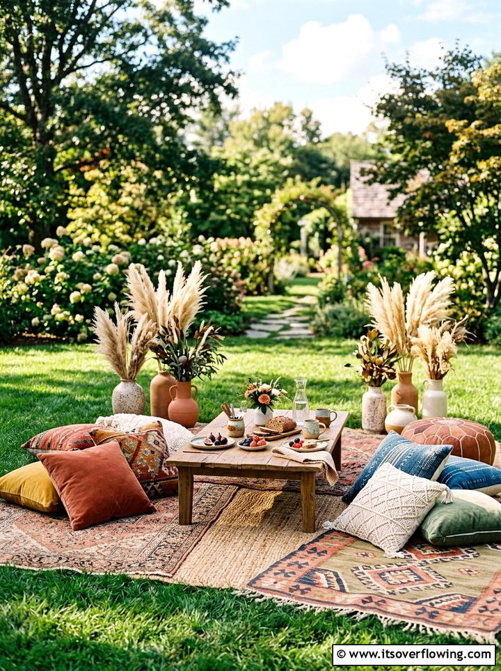 Boho picnic lounge - 25 backyard ideas for summer parties