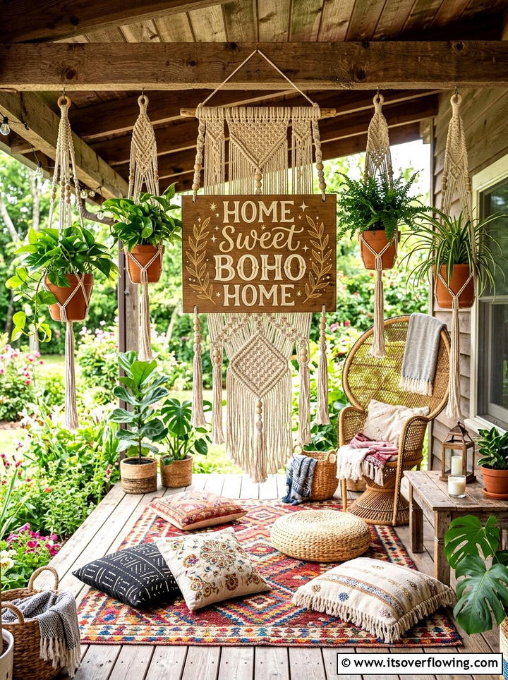 Boho porch hanging sign - 25 front porch ideas with signs and quotes