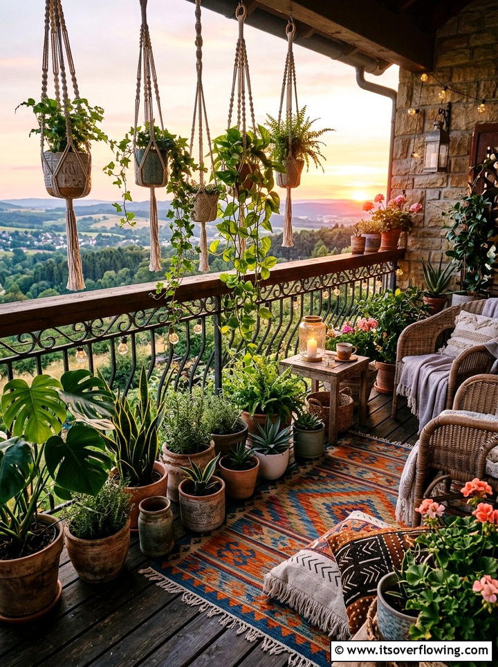 Boho style balcony plants - 25 creative garden ideas for balconies