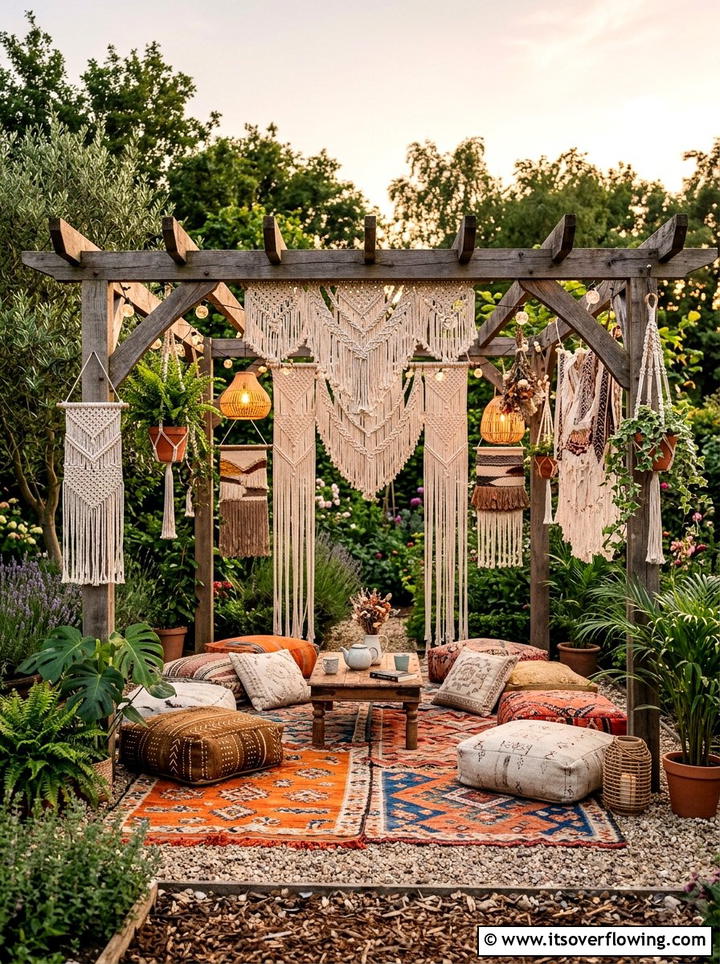 Boho style pergola with macrame - 25 garden ideas with pergola