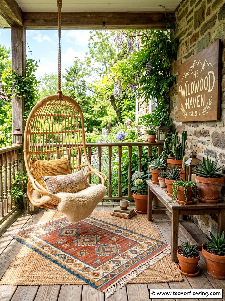 Boho style porch furniture - 25 front porch decor ideas with personalized welcome sign