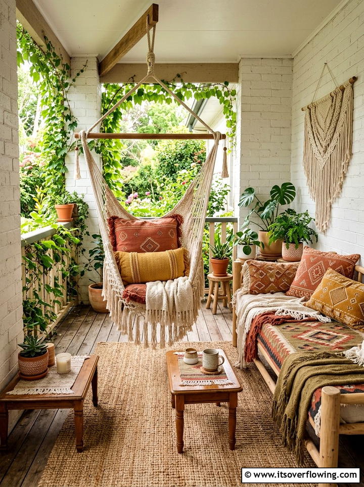 Boho textiles - 25 front porch ideas with pops of color