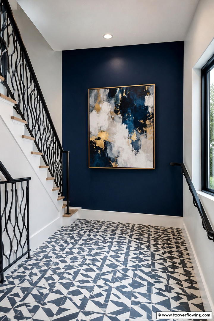 Bold Accent Staircase Landing - 30 Stair Landing Ideas to Maximize Functional Spaces