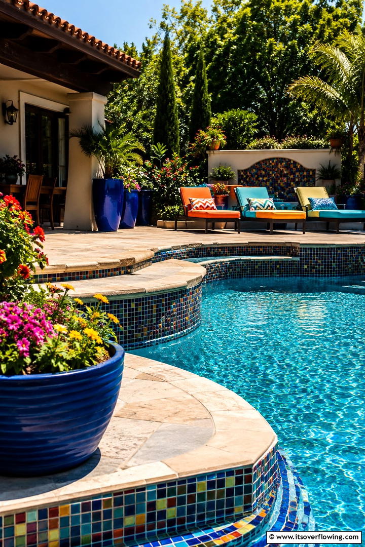Bold Colorful Accents - 30 Pool Landscaping Ideas to Create a Resort-Style Backyard