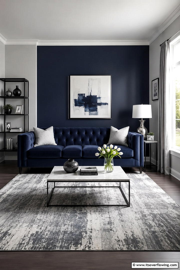 Bold Contrast in Grey and Blue - 30 Navy Blue and Grey Living Room Ideas for Sophisticated Style