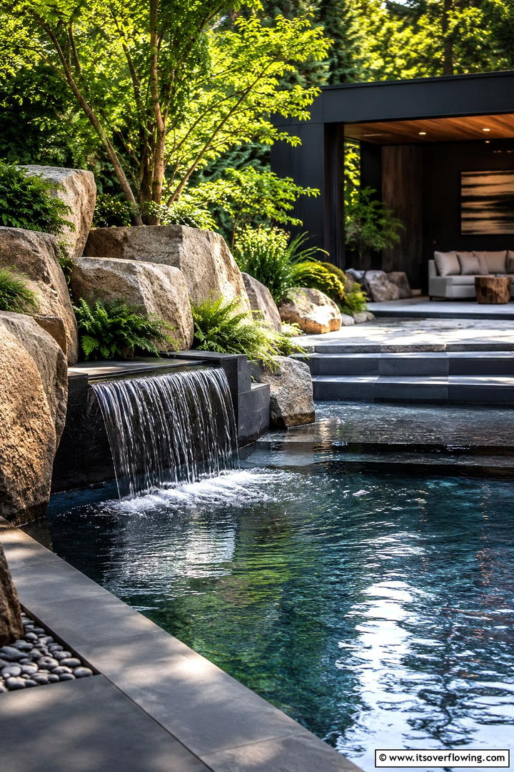 Bold Contrasts with Natural Elements - 30 Pool Landscaping Ideas to Create a Resort-Style Backyard