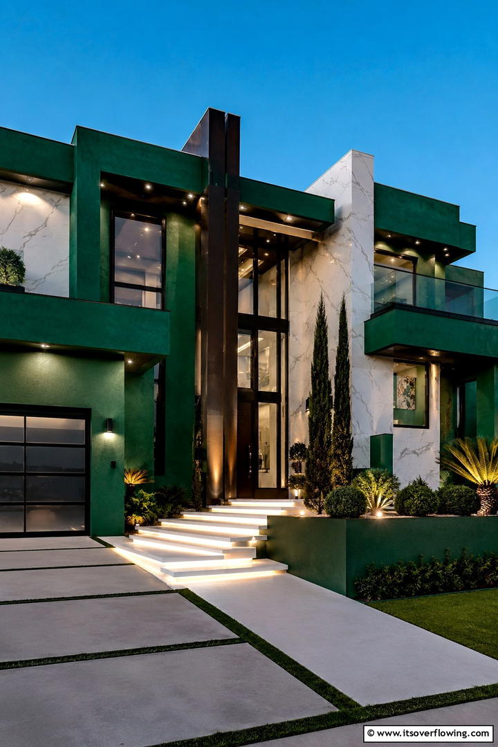 Bold Emerald Luster - 30 Stucco Color Ideas for Modern and Timeless Home Exteriors
