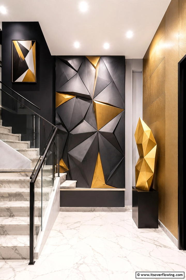 Bold Geometric Landing - 30 Stair Landing Ideas to Maximize Functional Spaces
