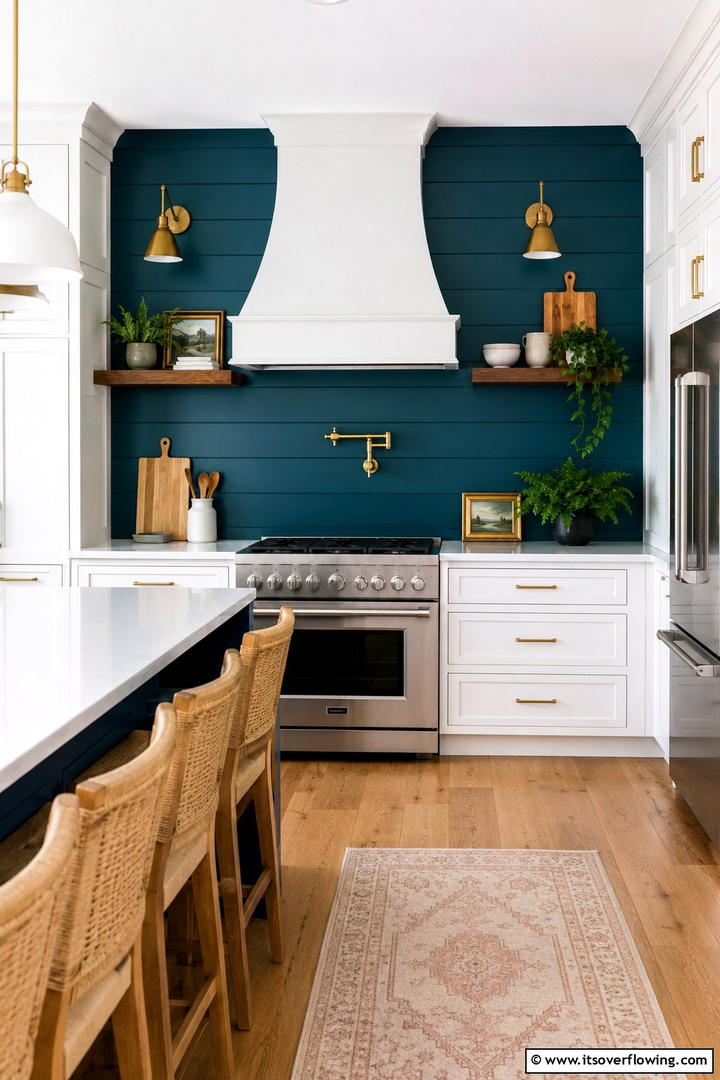 Bold Painted Shiplap Accent - 30 Shiplap Backsplash Ideas to Elevate Kitchen Design