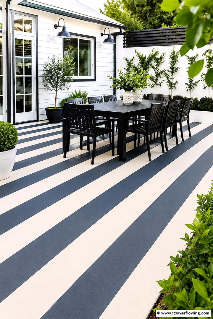 Bold Striped Designs - 30 Painted Concrete Patio Ideas for Colorful Outdoor Floors