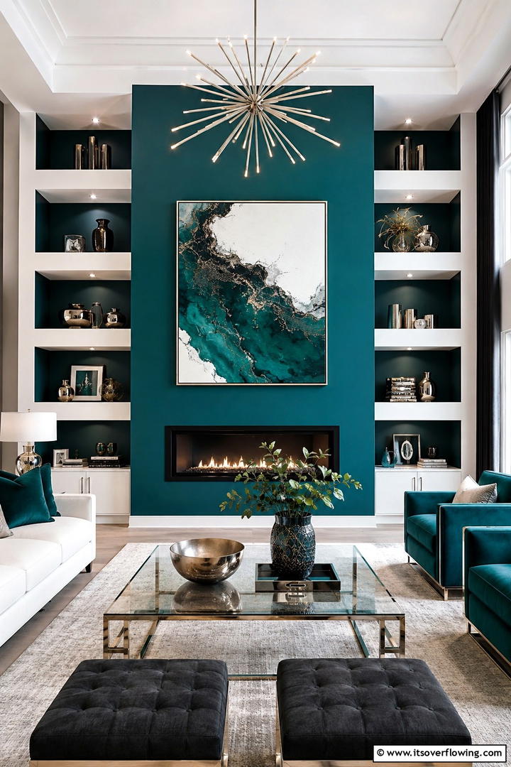 Bold Teal Contrast - 30 Teal Living Room Ideas for Bold & Serene Interior Spaces
