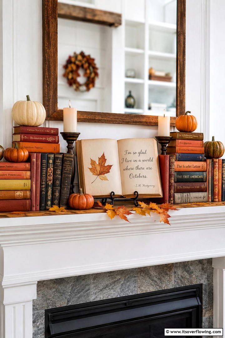 Book Stack Mantel Arrangement - 50 Fall Mantel Decor Ideas for Cozy Spaces This Season