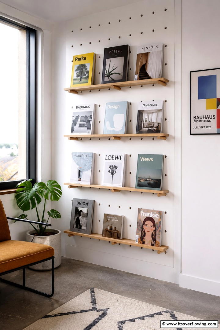 Book and Magazine Rack - 30 Pegboard Ideas to Organize Your Home Efficiently