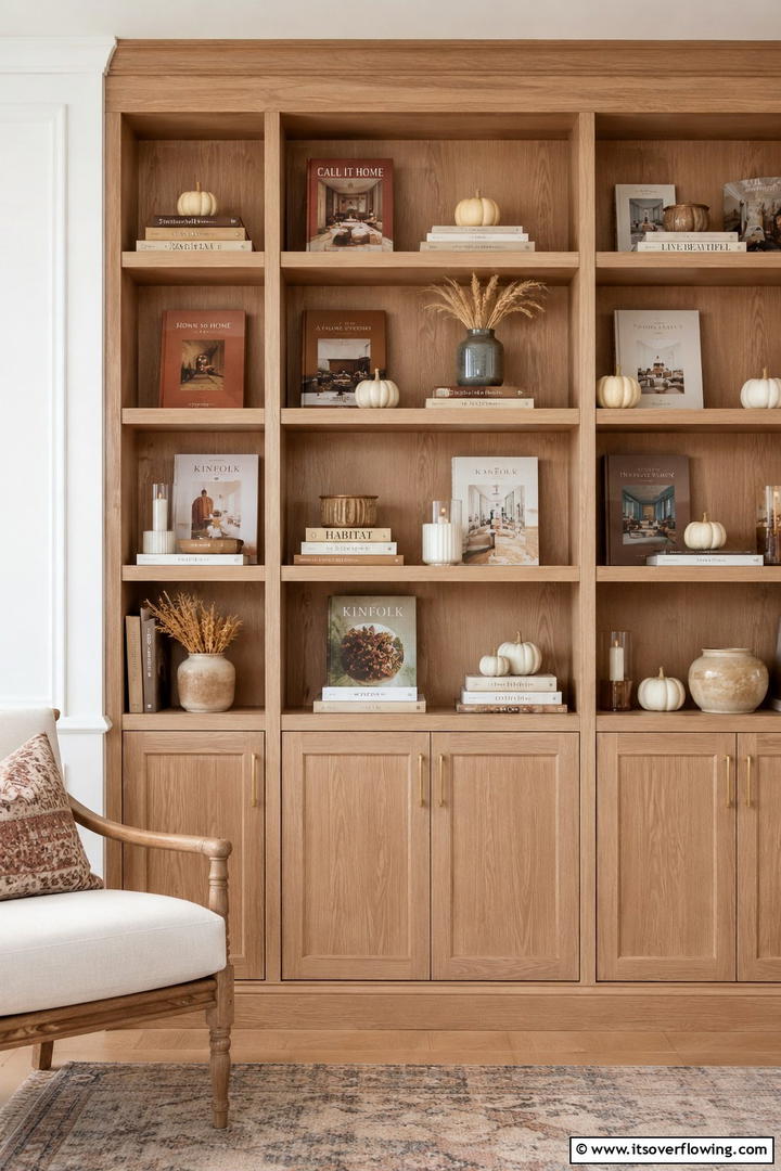 Bookshelf Fall Integration - 50 Fall Decor Ideas for A Cozy Seasonal Refresh at Home