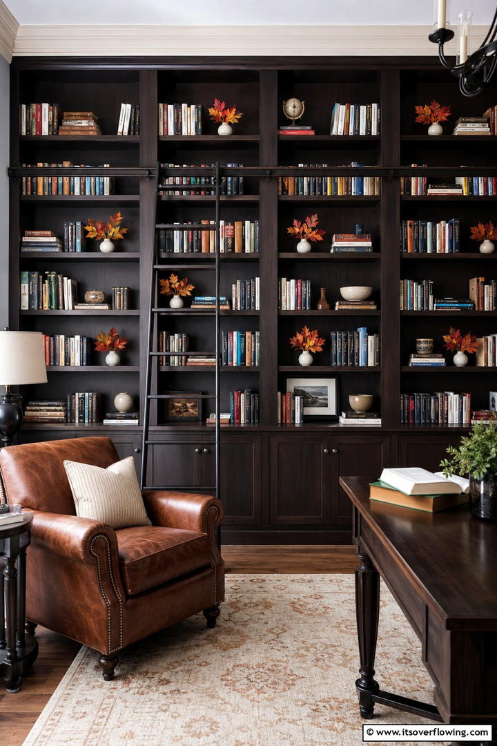 Bookshelf Leaf Accents - 50 Fall Leaves Decor Ideas to Brighten Autumn Rooms