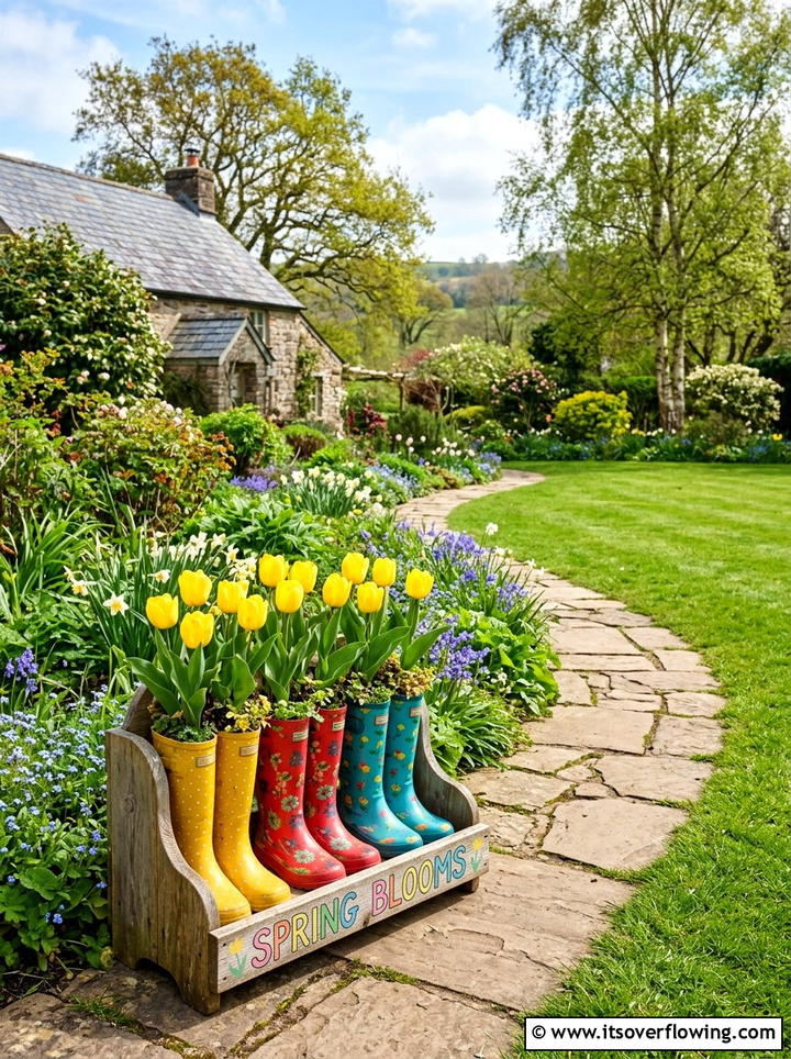 Boot Flower Box - 25 upcycled garden ideas with flower boxes