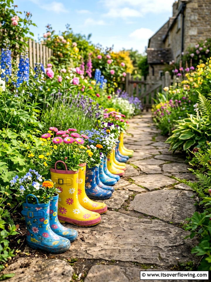 Boot Flower Garden - 25 reusing old things ideas for front yard