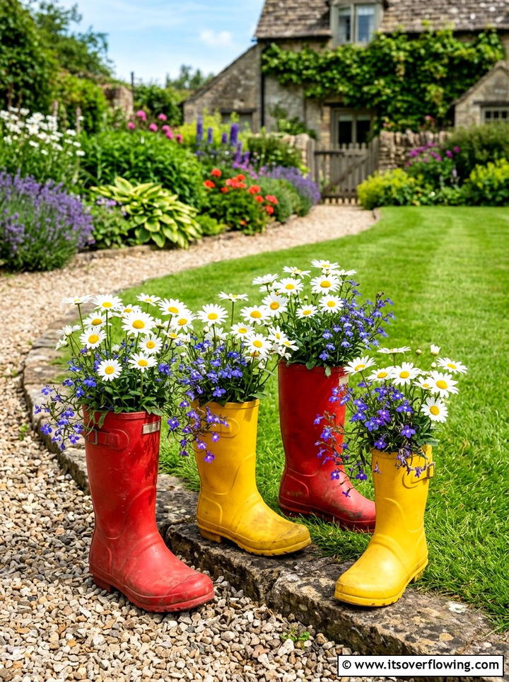 Boot Flower Pot - 25 reusing old things ideas for small garden