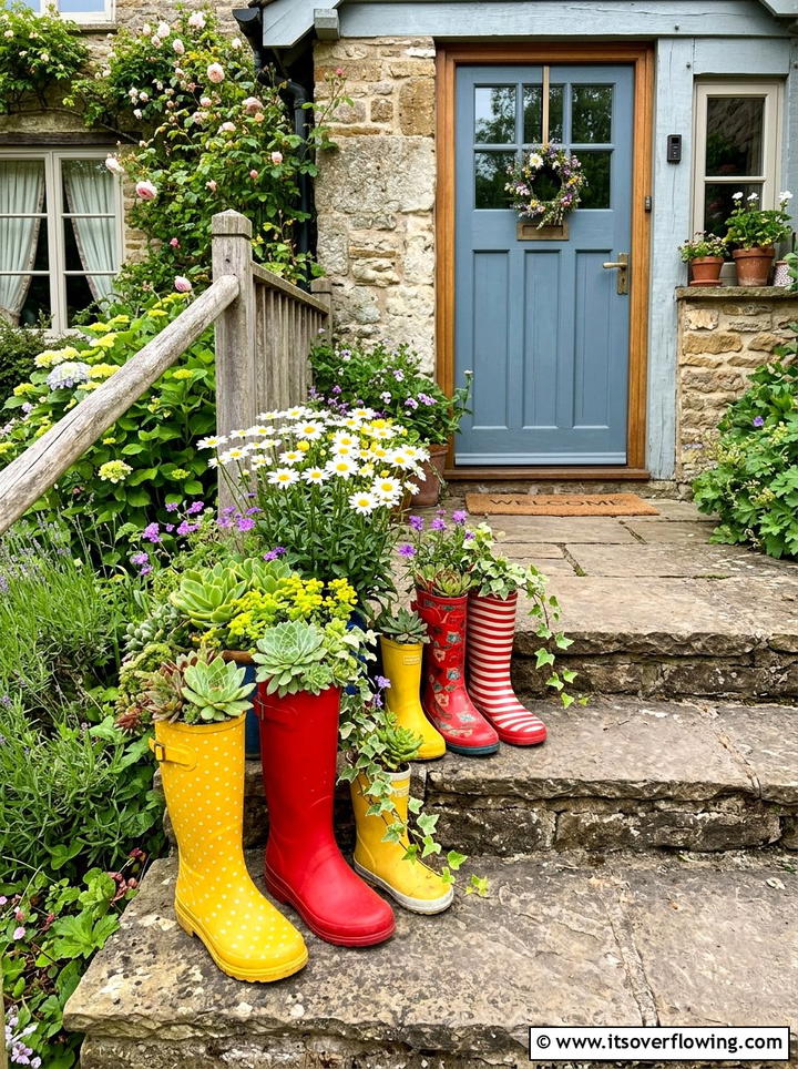 Boot Garden Planter - 25 backyard decorating ideas with recycled materials