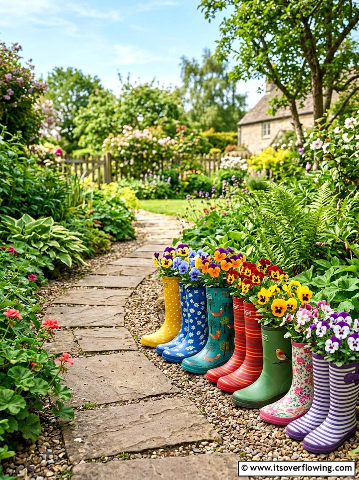 Boot Garden - 25 upcycled garden ideas for year round decor