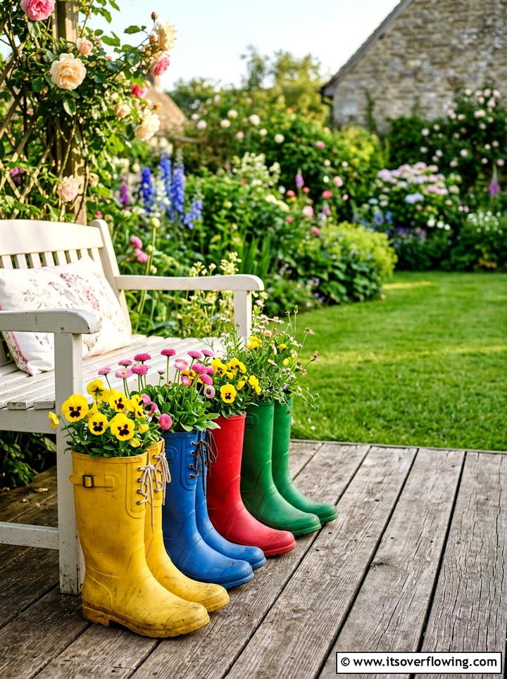 Boot Planter - 25 upcycled garden ideas for renters