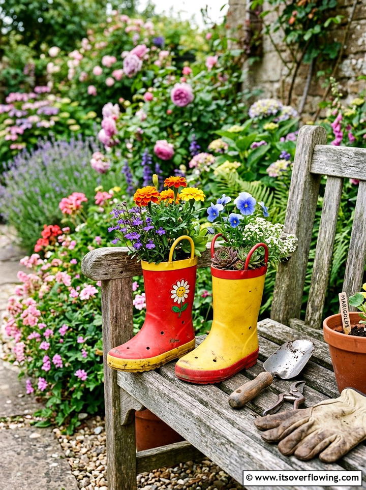 Boot Planter - 25 upcycled garden ideas for tiny yards