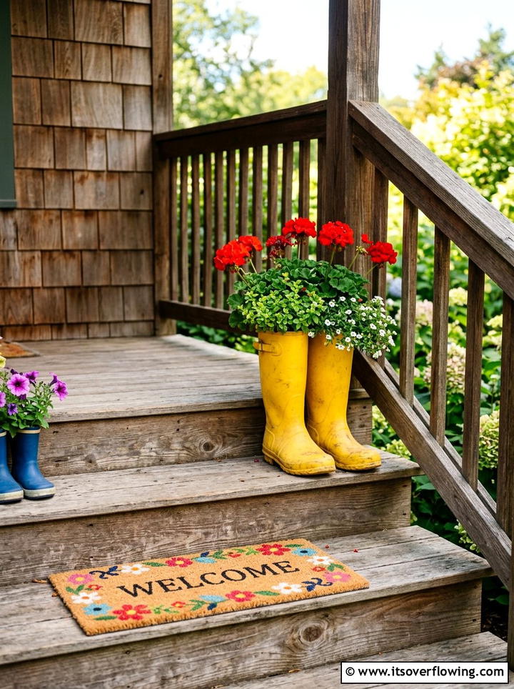 Boot flower pot - 25 recycled garden ideas for porch decor