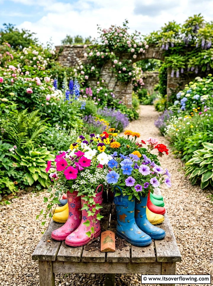 Boot flower pot - 25 recycled garden ideas for school projects