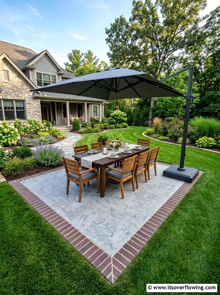 Bordered Concrete Patio - 25 backyard ideas with stamped concrete