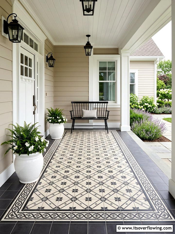 Bordered tile porch floor - 25 front porch ideas with tile floor