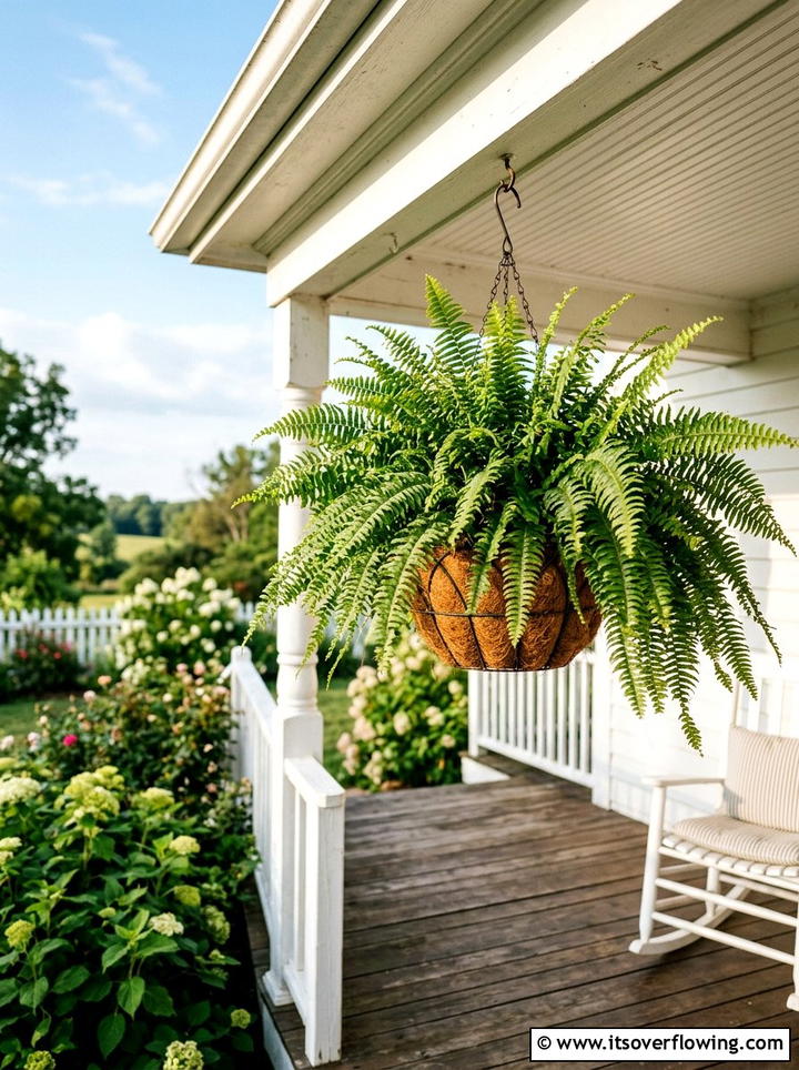 Boston Fern Hanging Basket - 25 front porch ideas with shade plants