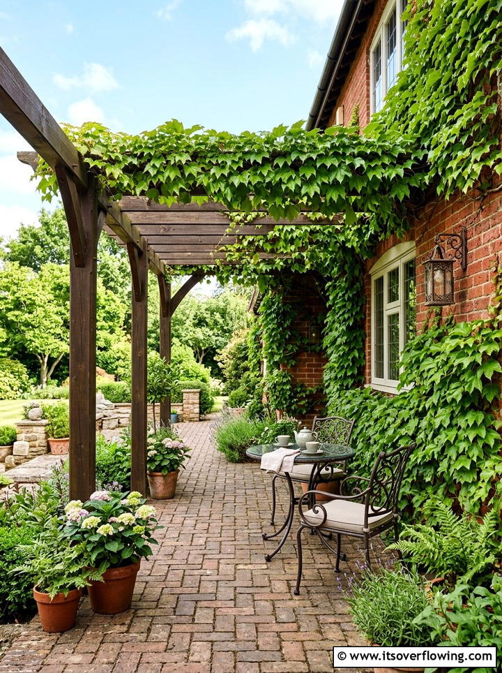 Boston ivy brick wall pergola - 25 creative garden ideas with pergola vines