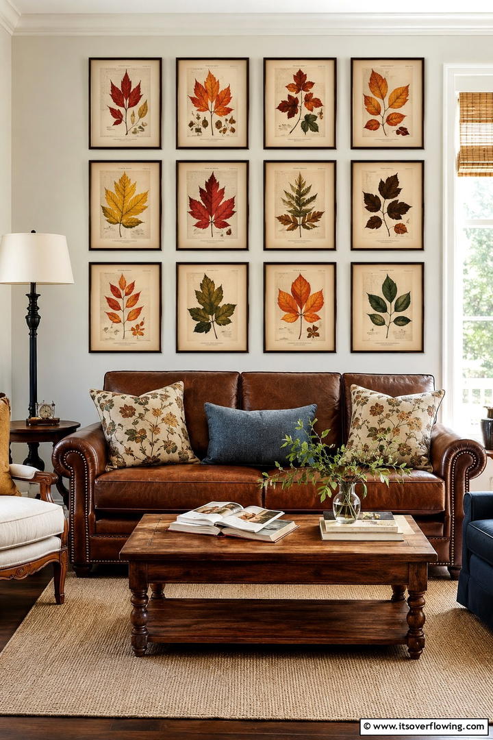 Botanical Book Pages - 50 Living Room Fall Decor Ideas for Cozy Autumn Updates