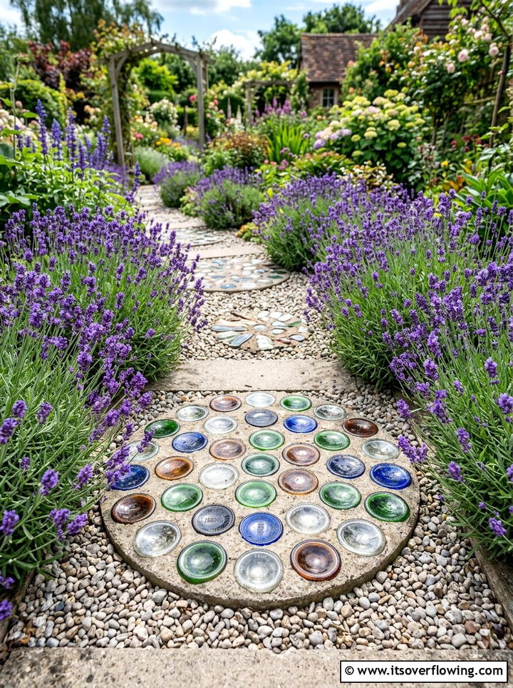 Bottle Bottom Stepping Stone - 25 recycled garden ideas with glass bottles