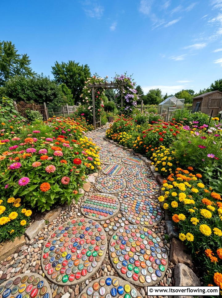 Bottle Cap Garden Decor - 25 recycled garden ideas with recycled metal art