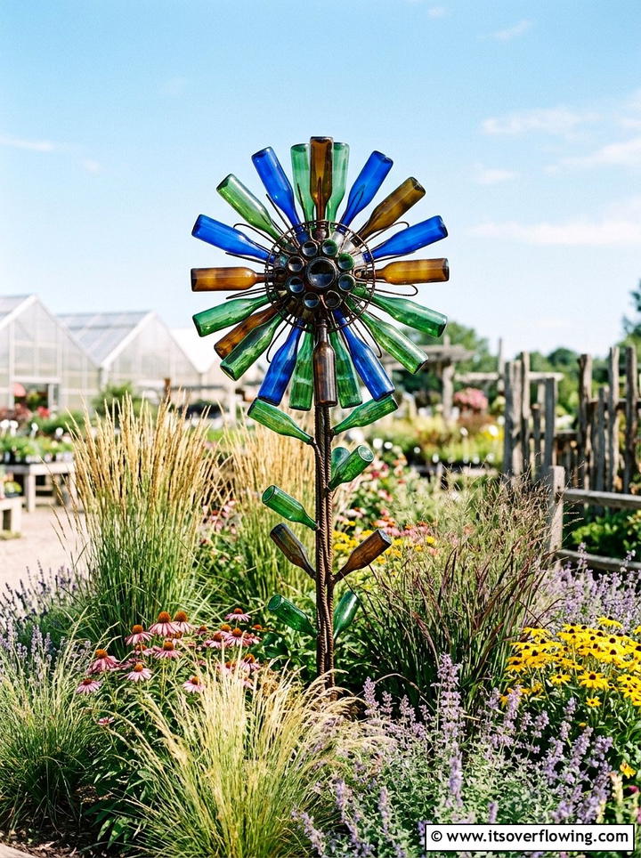 Bottle Flower Sculpture - 25 recycled garden ideas with glass bottles