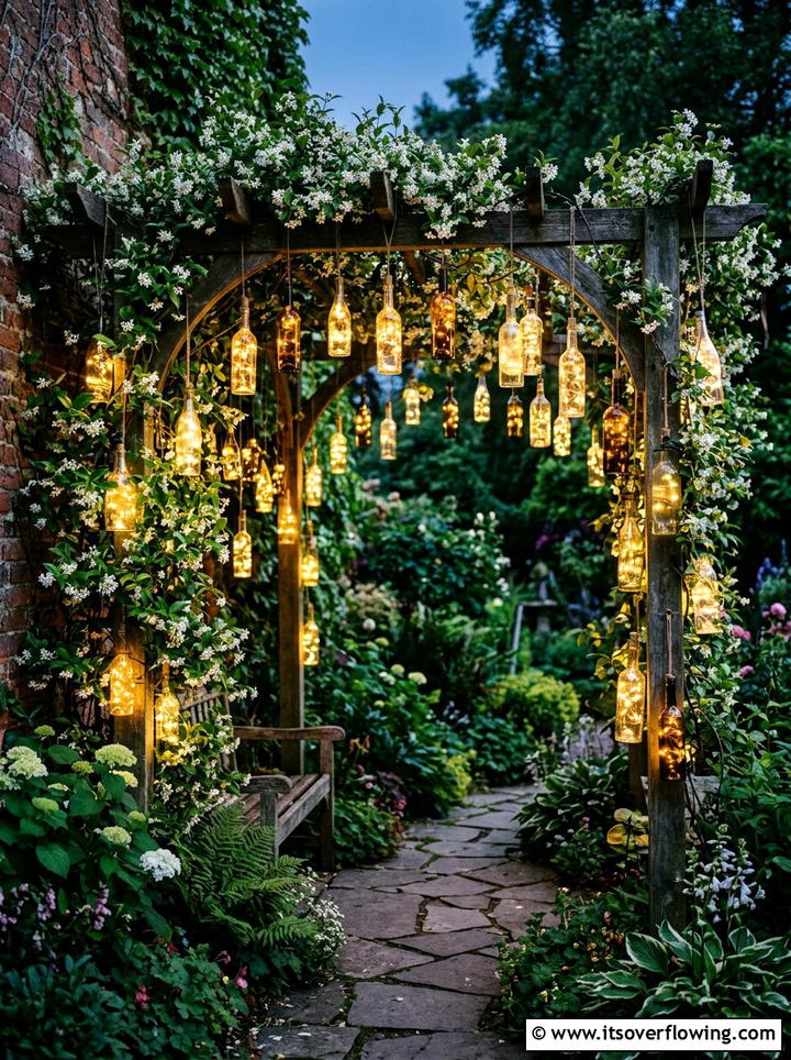 Bottle Light Trellis Decor - 25 garden ideas with bottle lights