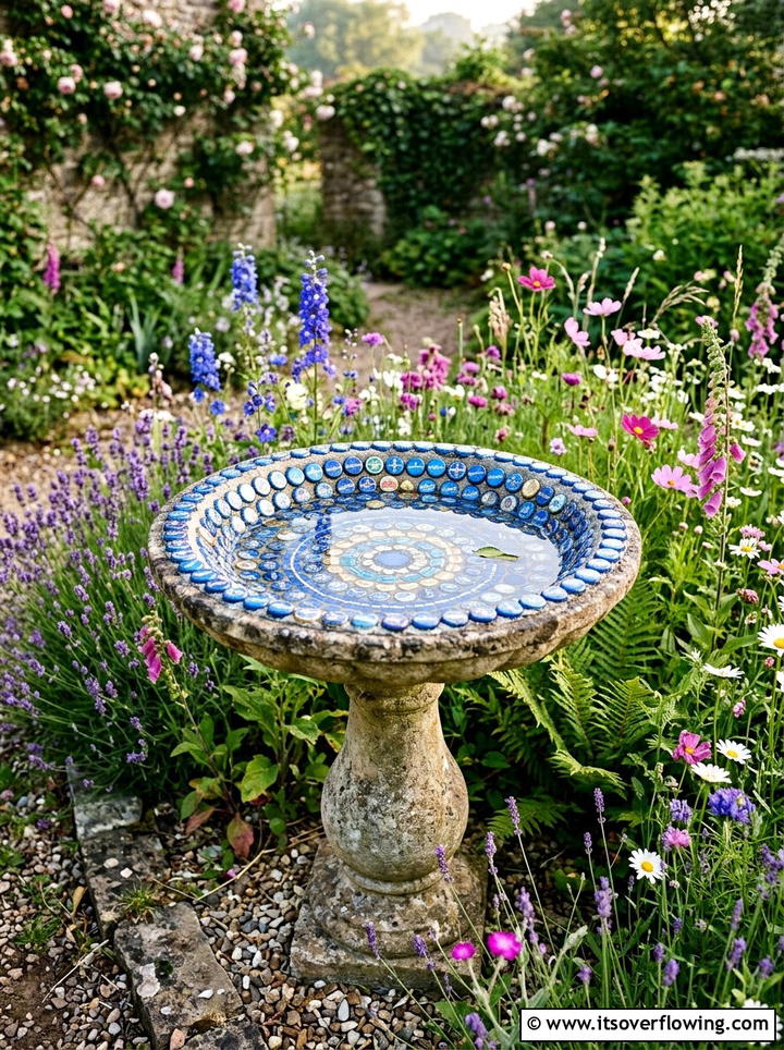 Bottle cap bird bath - 25 recycled garden ideas with bottle caps