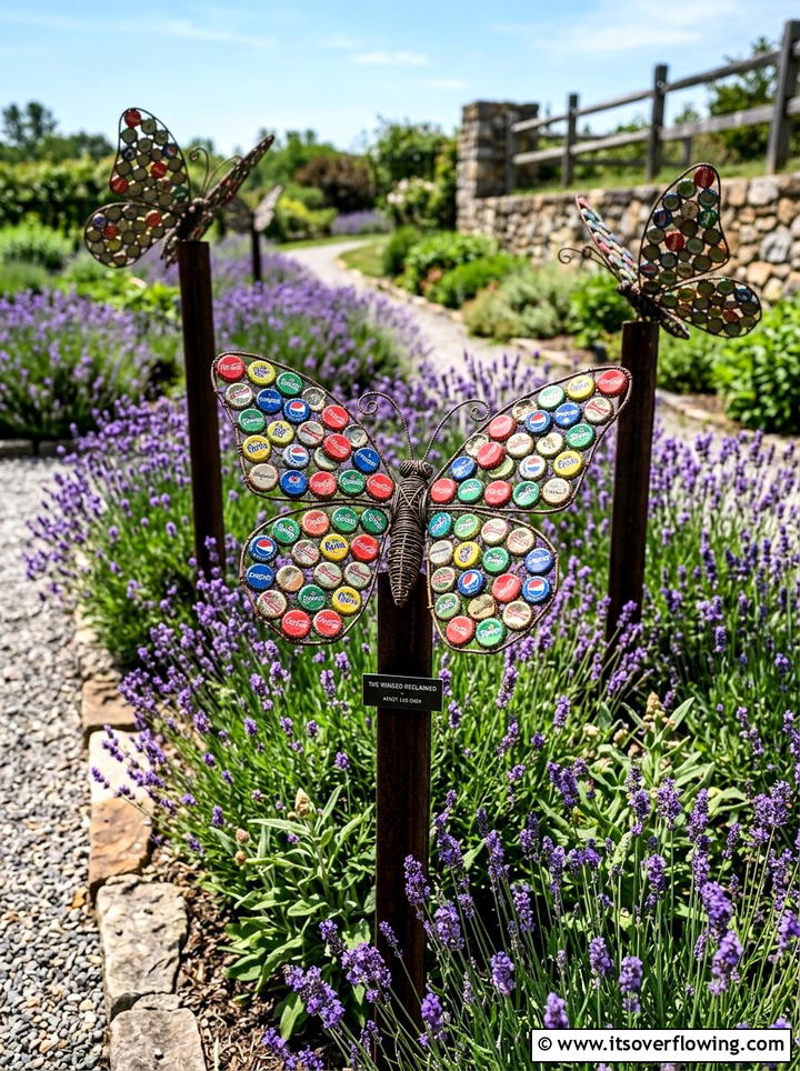 Bottle cap butterfly art - 25 recycled garden ideas with bottle caps