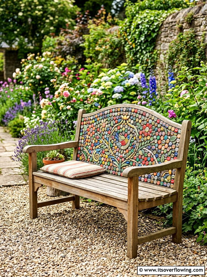 Bottle cap garden bench - 25 recycled garden ideas with bottle caps